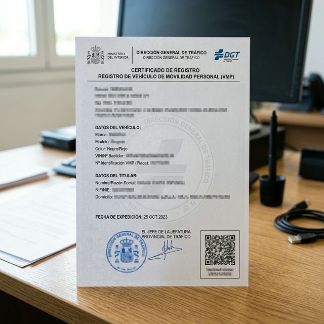 Certificado de circulación VMP emitido por la DGT tras seguir nuestra guía de matriculación