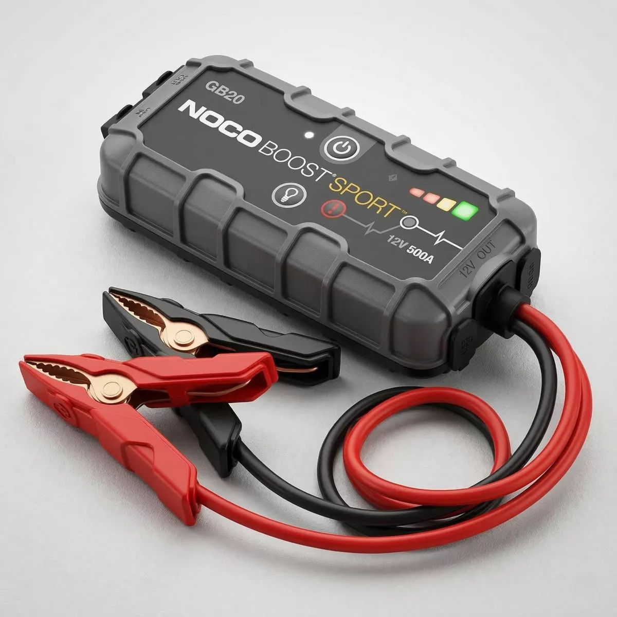 Arrancador de batería de litio NOCO Boost GB20 de 500 Amperios para motores de gasolina.