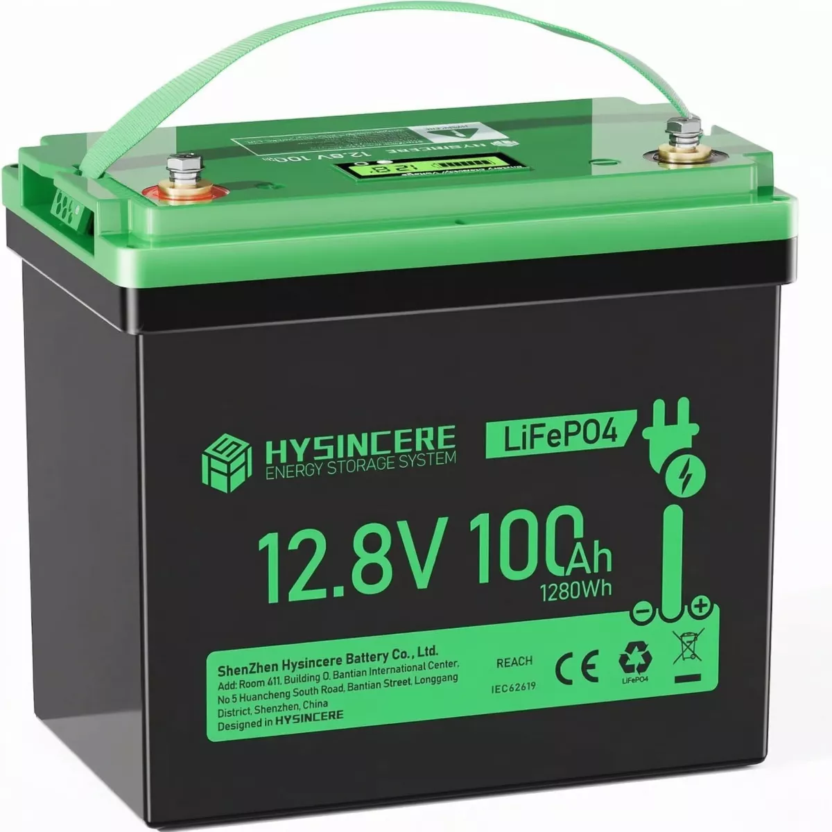 Batería de litio Mini LiFePO4 12V 100Ah con pantalla LED para sistemas solares y campers