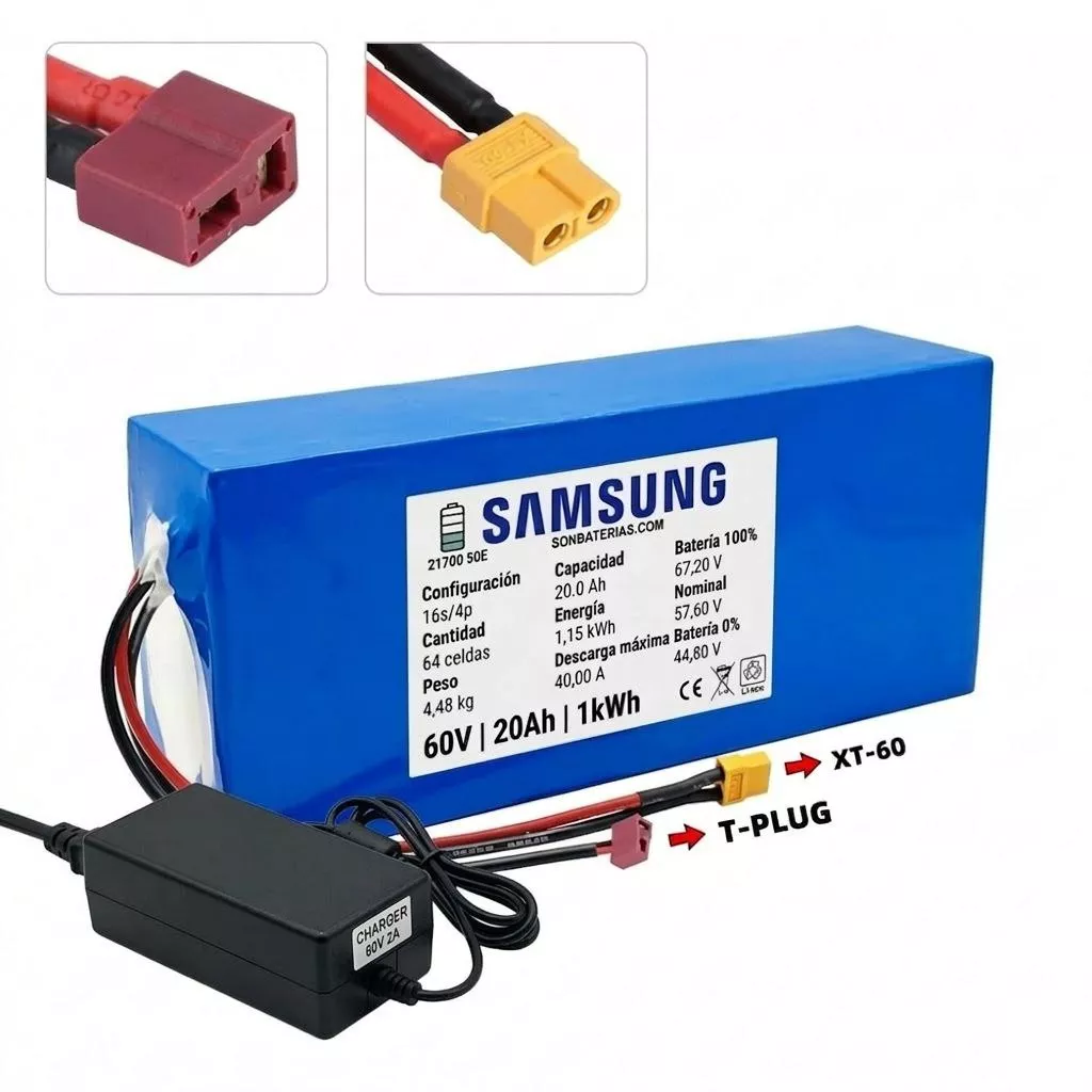 Detalle de ensamblaje con celdas Samsung originales en batería de 60V para patinete eléctrico en SonBaterias