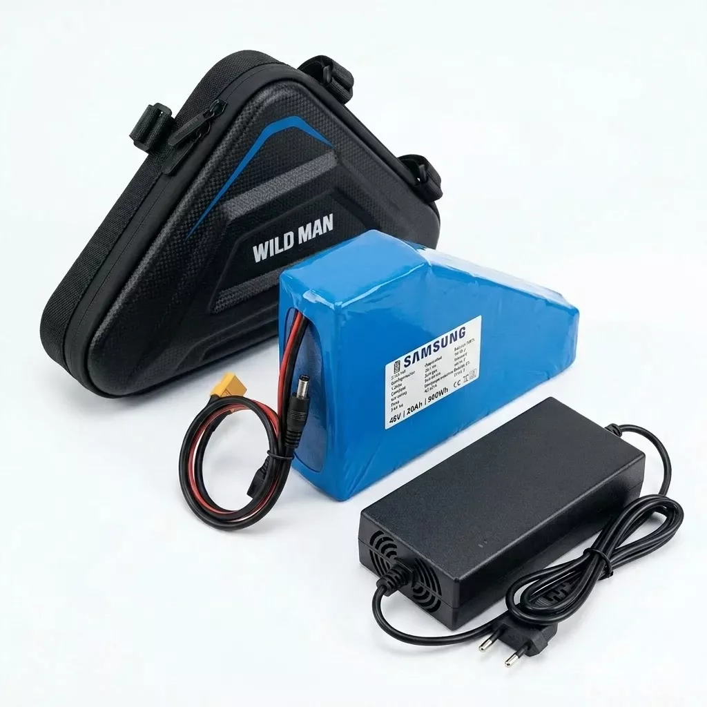 Detalle de conexiones y acabado de la batería de ion litio para bicicletas de 48V y 20Ah Samsung