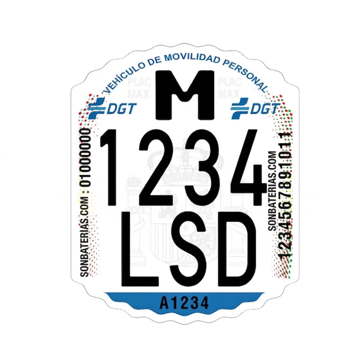 Placa de matrícula oficial VMP para patinete eléctrico homologada por la DGT con número de registro grabado a láser