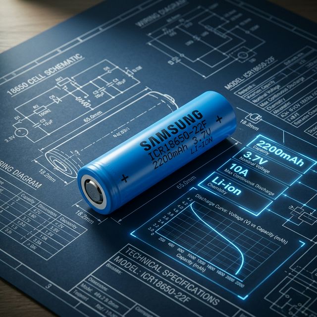 Especificaciones técnicas y diagrama de descarga de la celda Samsung ICR18650 original